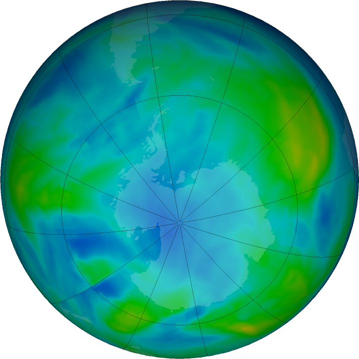 Antarctic ozone map for 21 May 2020